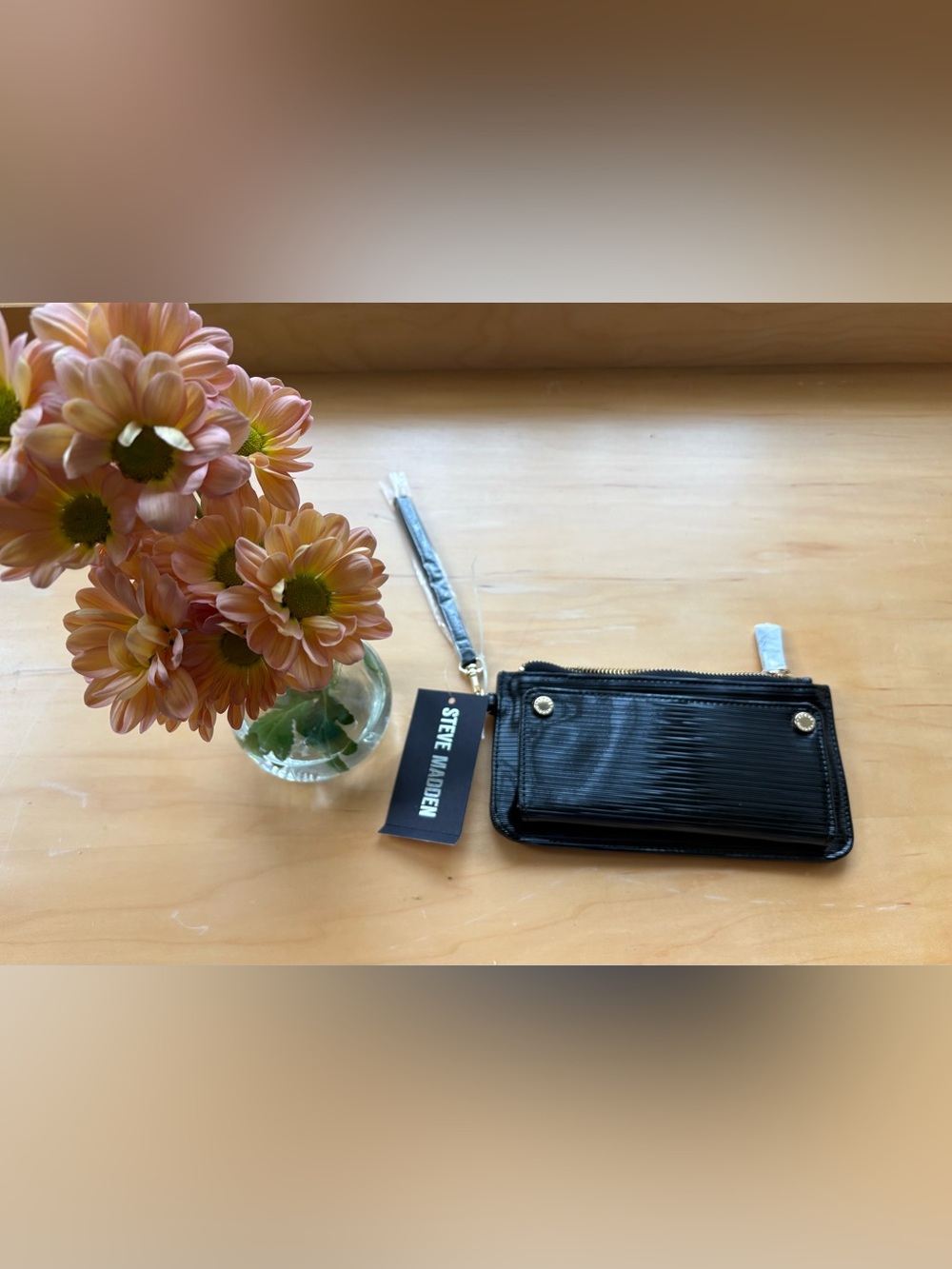 Steve Madden Black Patent Wristlet with Gold Hardware NWT